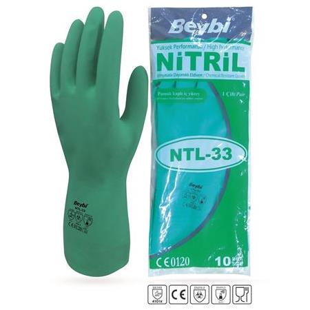 Beybi Korun Yeşil Nitril Kimyasal Eldiven 33Cm
