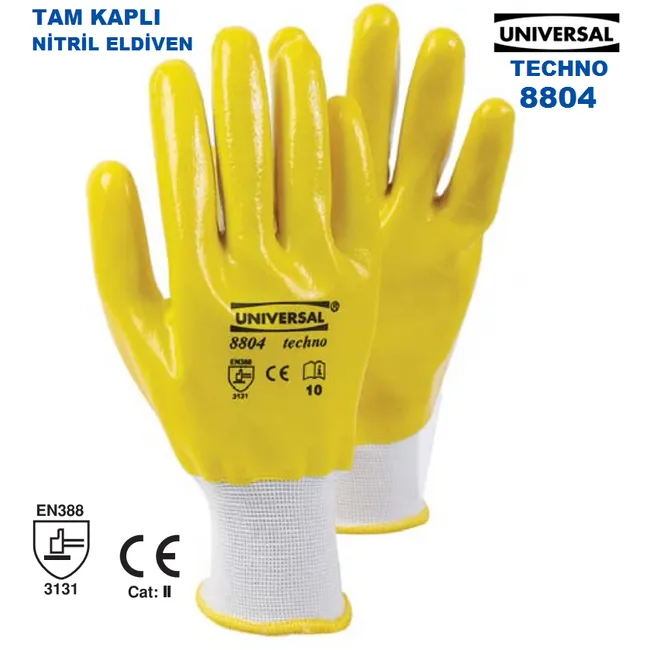 ÜNİVERSAL NİTRİL ELDİVEN - TAM KAPLAMALI -SARI  - 8804