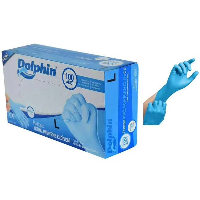 Dolphin Mavi Nitril Muayene Eldiveni Pudrasız