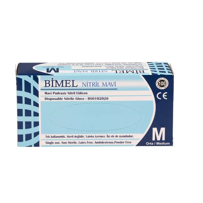 Mavi Nitril Eldiven Pudrasız Bimel