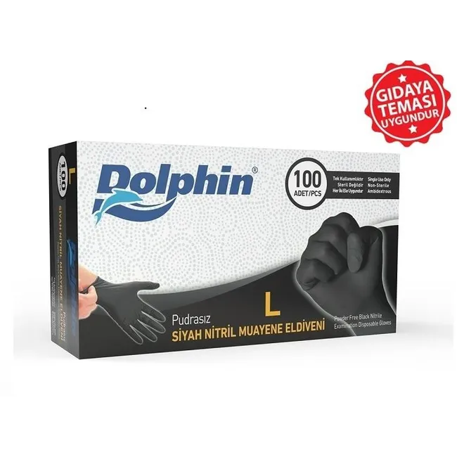 Dolphin Siyah Nitril Eldiven Pudrasız