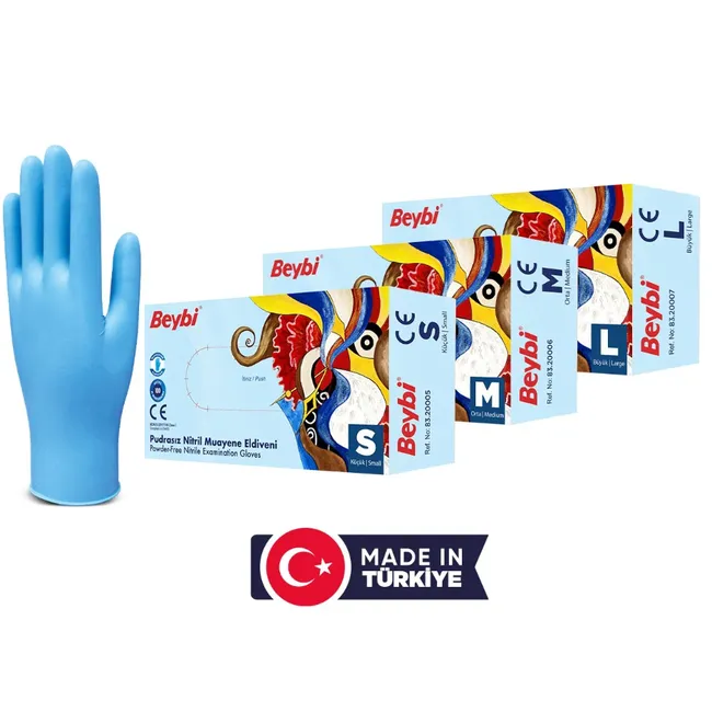Beybi Mavi Nitril Muayene Eldiveni Pudrasız