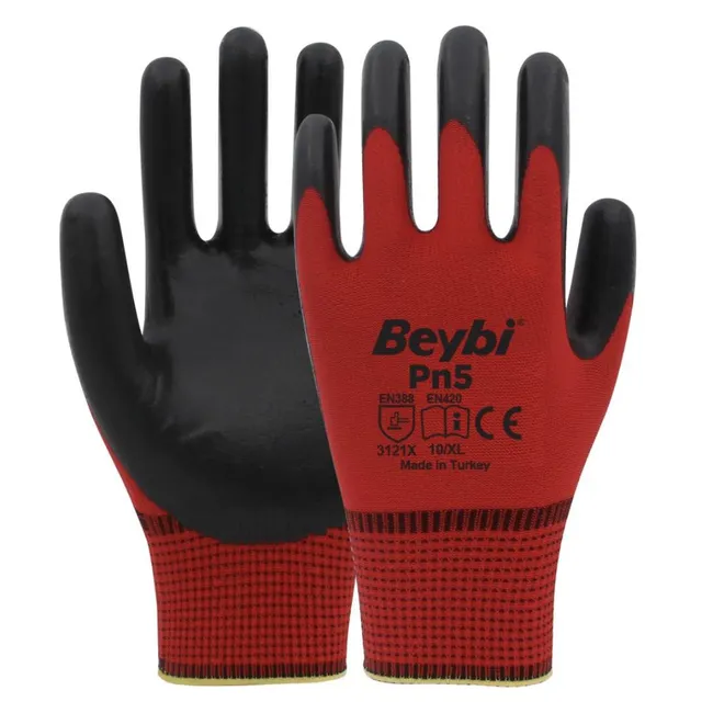 Beybi Pn5 Kırmızı Siyah Nitril Eldiven