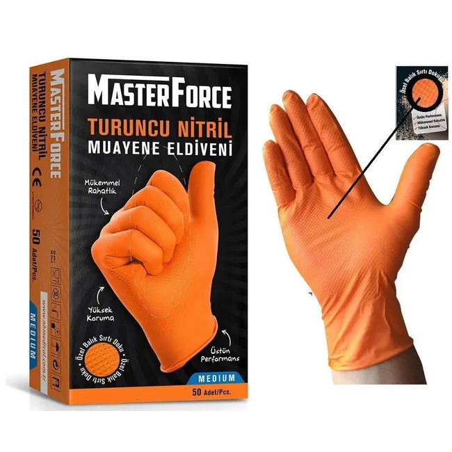 Master Force Turuncu Nitril Eldiven - Pudrasız