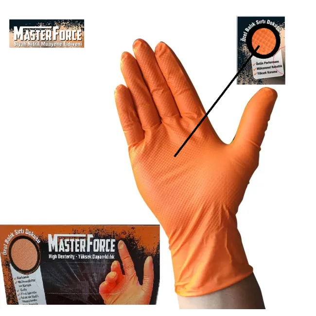 Master Force Turuncu Nitril Eldiven - Pudrasız